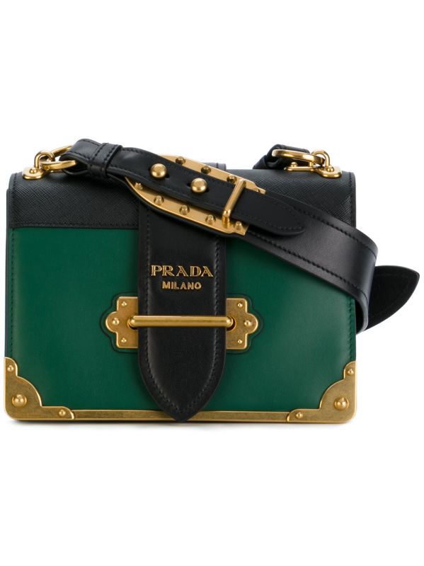 Prada Cahier Classic Green Calfskin Women Flap Shoulder Bag 1bd045