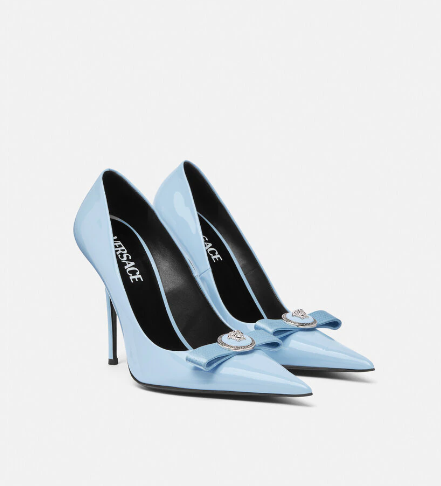 Versace Gianni Ribbon Classic 120 Mm Blue Bullhide Leather Pointed Toe Pump Heels 1012494-1A08983_1VD6P