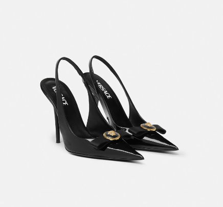 Versace Gianni Ribbon 120 Mm Black Bullhide Leather Pointed Toe Pump Heels 1013716-1A08983_1B00V