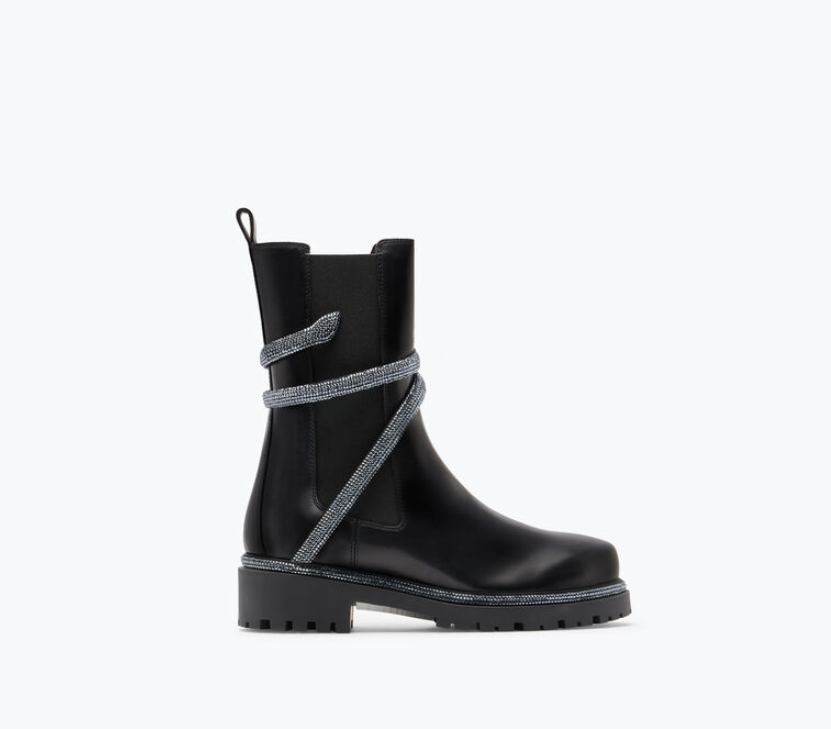 Rene Caovilla Cleo Rhinestones But Bikers Kulit Hitam C11059-025-0001Y027