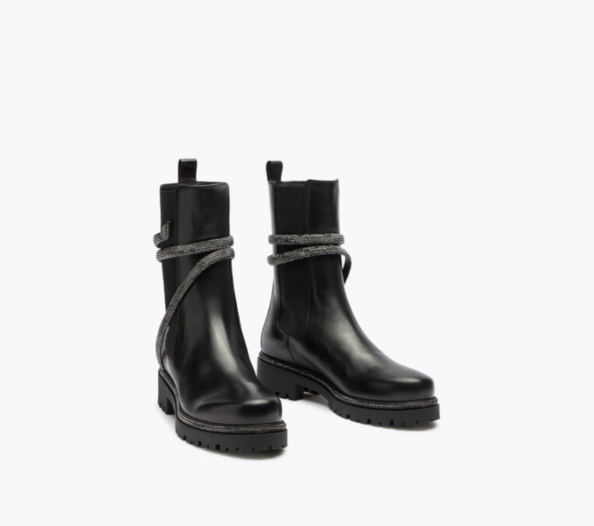 Rene Caovilla Cleo Combat But Bikers Kulit Hitam Klasik C11059-025-0001V213