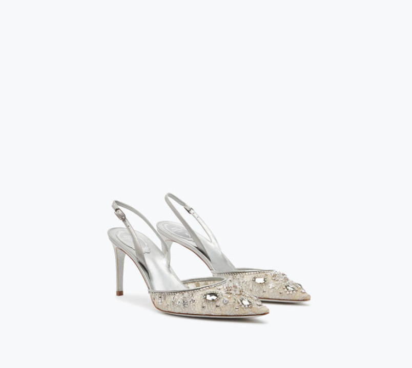 Rene Caovilla Aretha Classic 80 mm renda prateada bico fino salto alto C11737-080-PI01V351