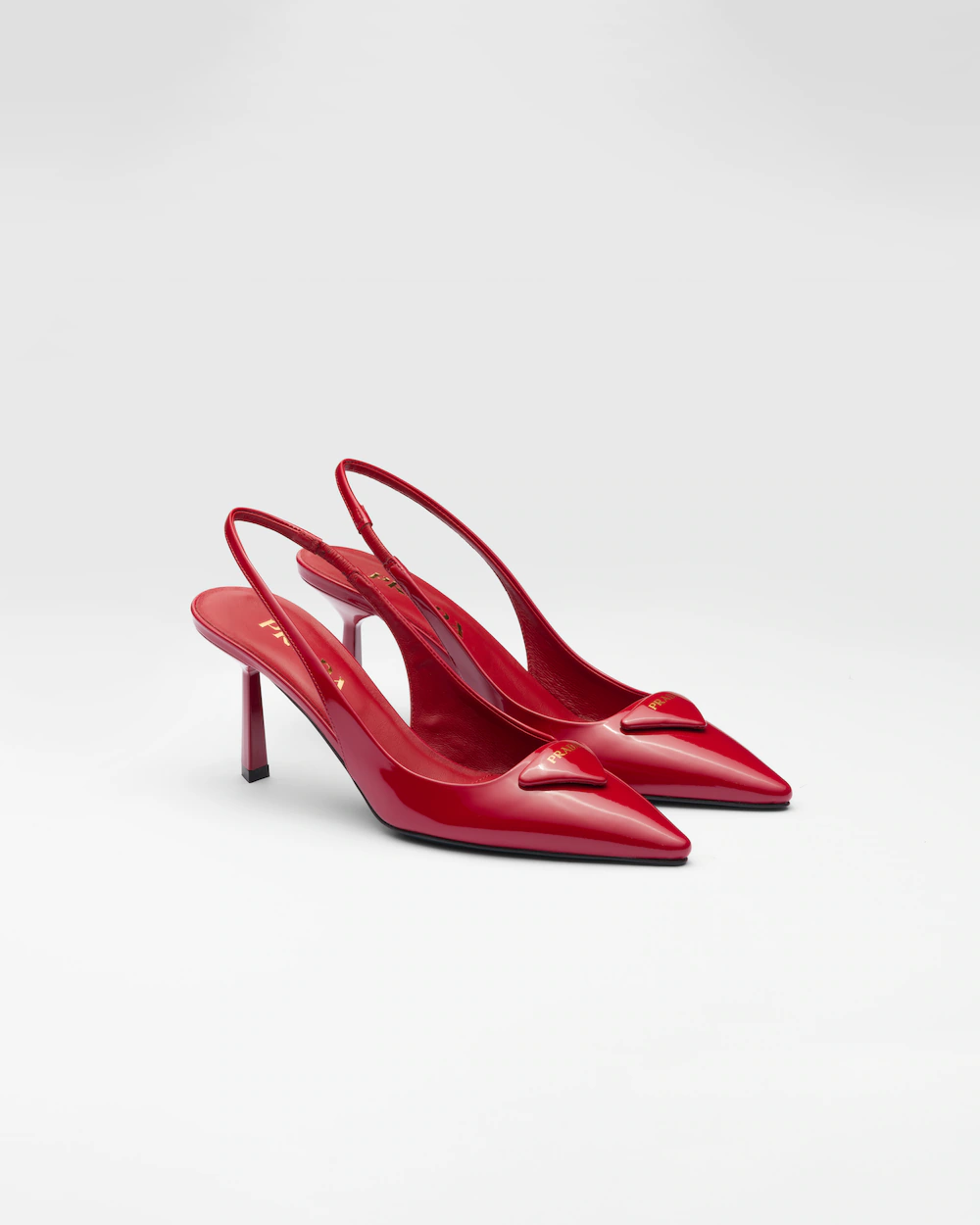 Prada Classic Slingback 75 Mm Red Patent Leathe Pointed Toe Pump Heels 1I901M_JHR_F0E06_F_A075