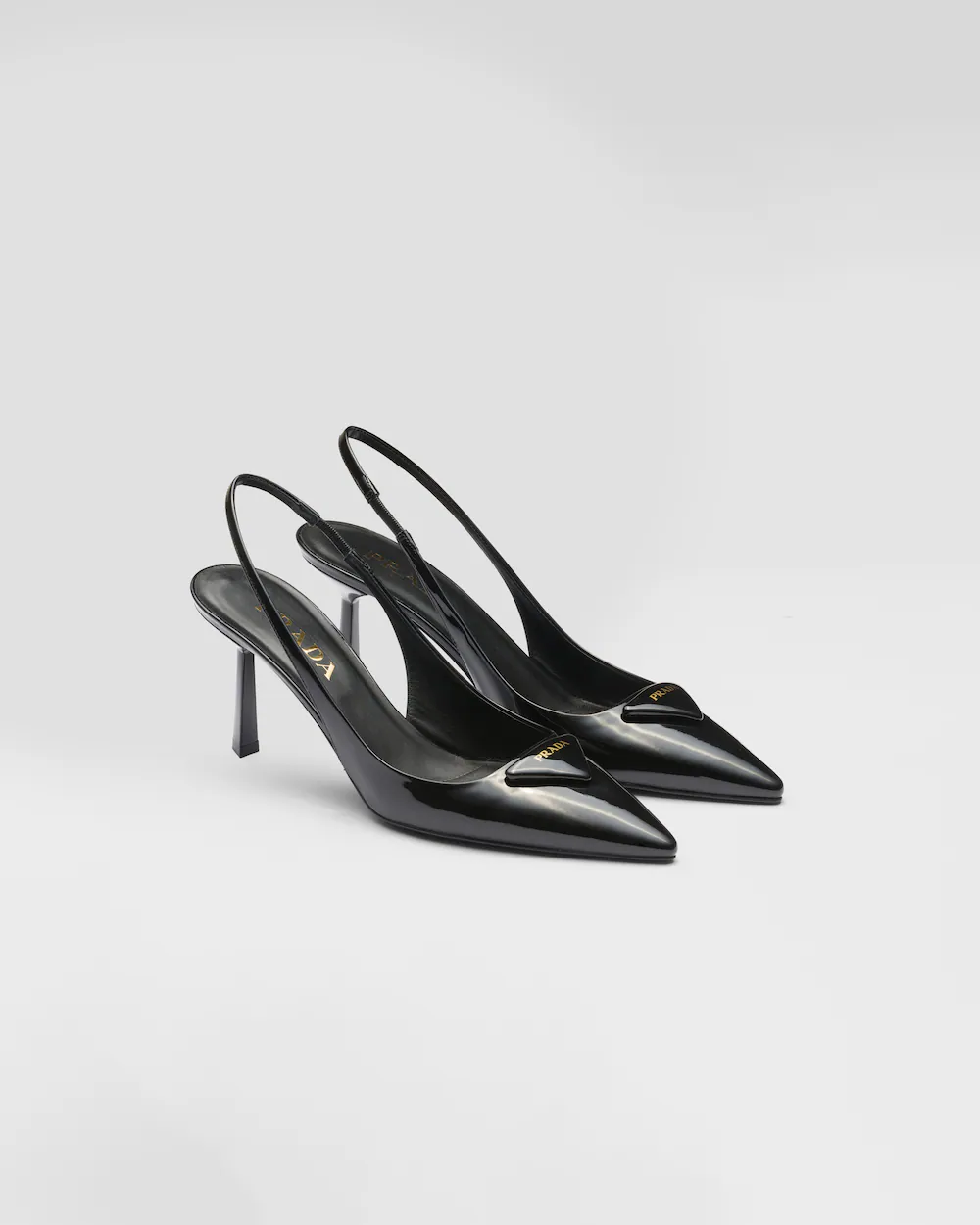 Prada Classic Slingback 75 Mm Black Patent Leathe Pointed Toe Pump Heels 1I901M_JHR_F0002_F_A075