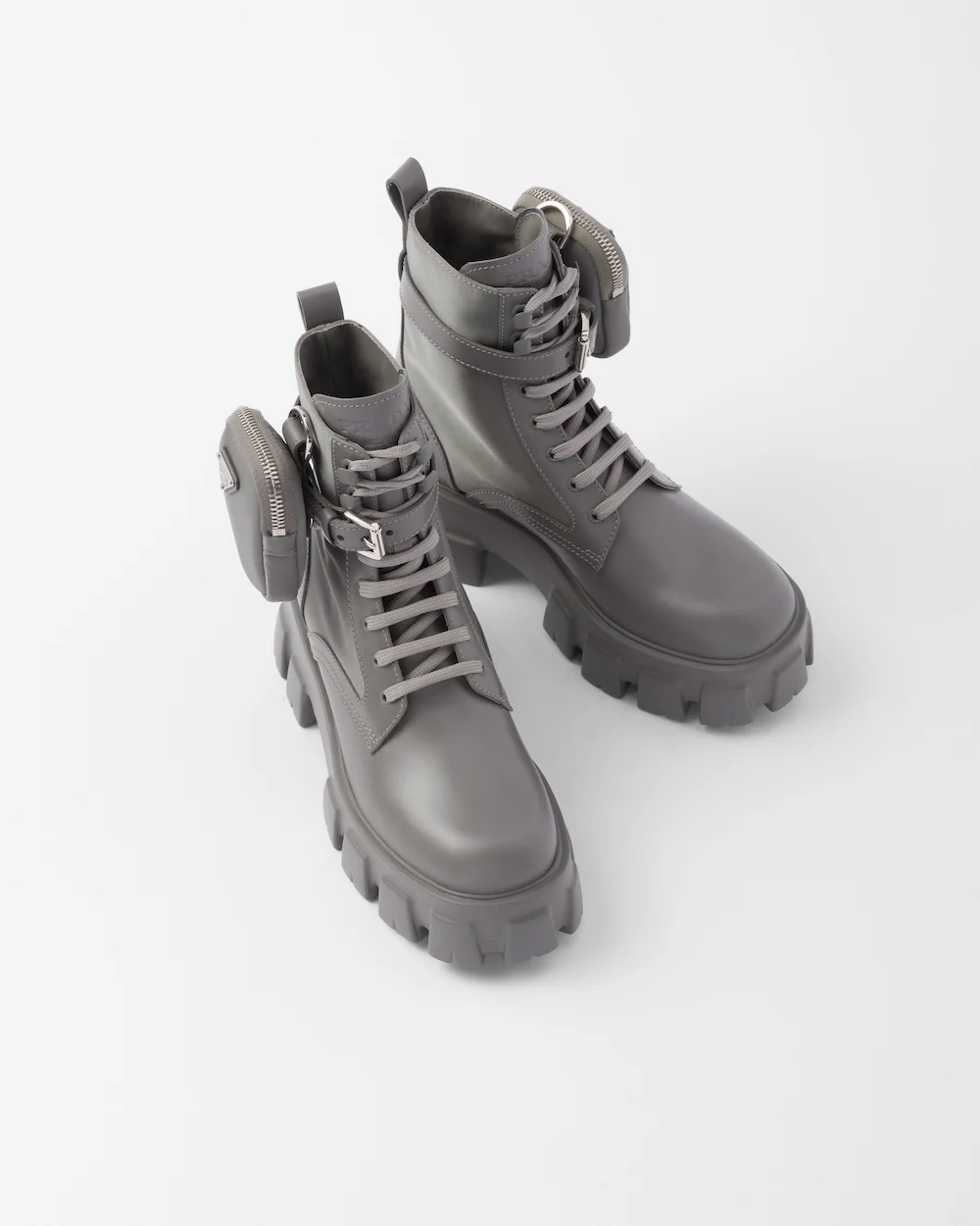 Prada Stivaletti Monolith classici in pelle grigia e nylon 1T255M_3LJS_F0K44_F_B055