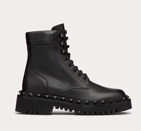 Valentino Rockstud 軍事風格黑色皮短靴 WS0HW8JUR0NO