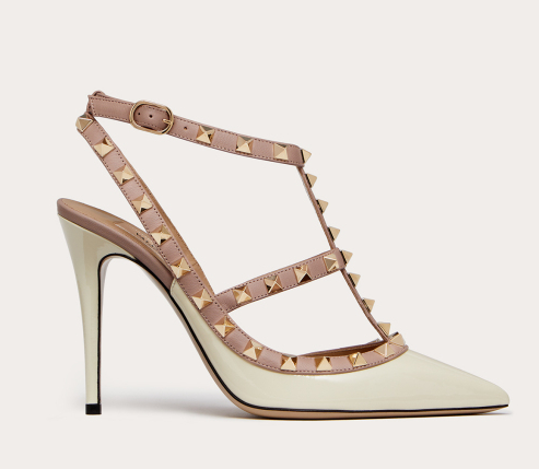 Valentino Rockstud 經典 100 毫米白色漆皮尖頭高跟鞋 WS0393VNWL62