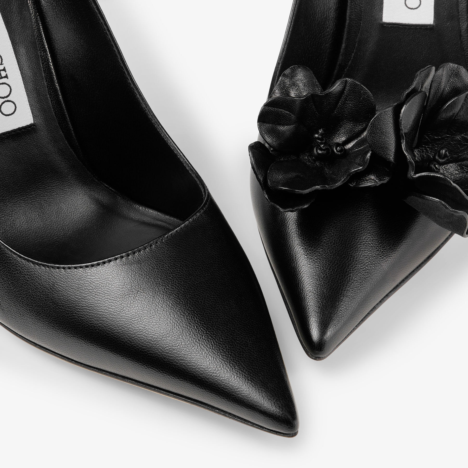 Jimmy Choo Rene Flowers 100 mm couro napa preto salto bico fino RENEFLOWERS100BGW