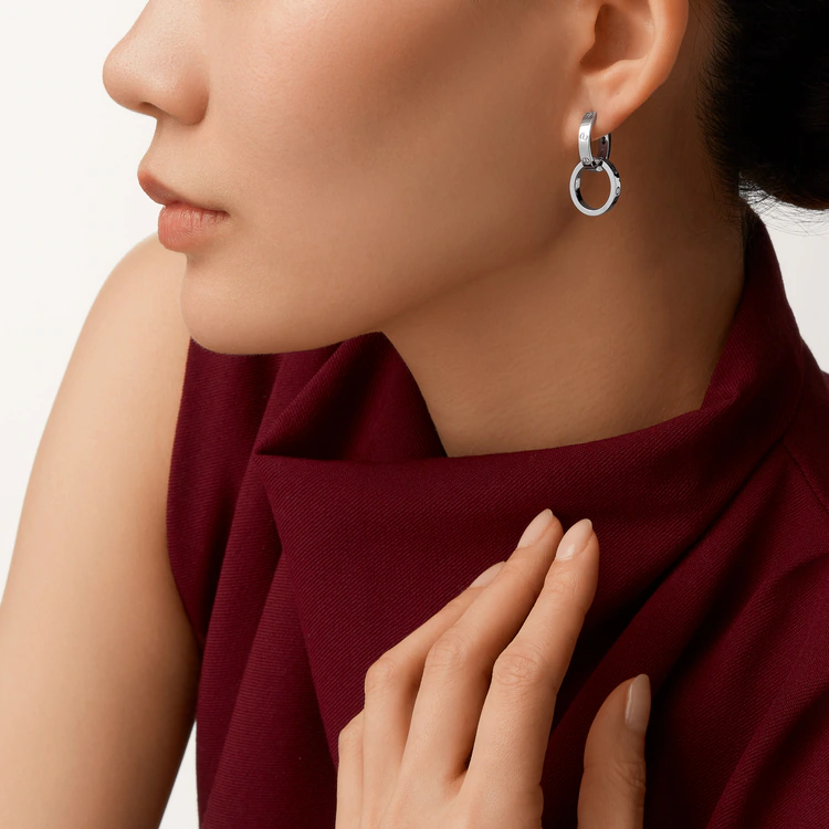 Cartier Love Fashion 18k White Gold Removable Unisex Hoop Earrings B8301500