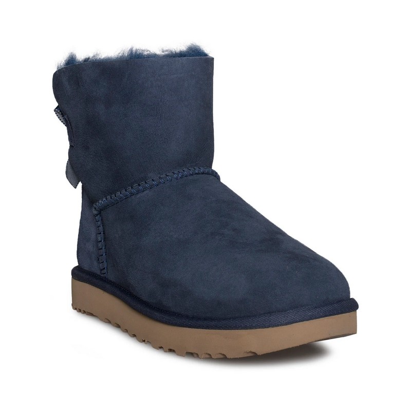 UGG Bailey Bow II Kasut Salji Wanita Kulit Domba Tentera Laut Berkilauan Mini 1016501