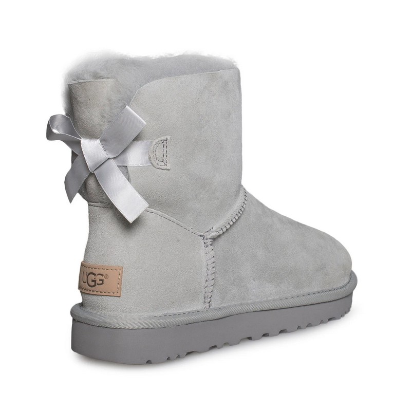 UGG Bailey Bow II Mini Bianco Grigio Pelle di Pecora Stivali da Neve Donna 1016501