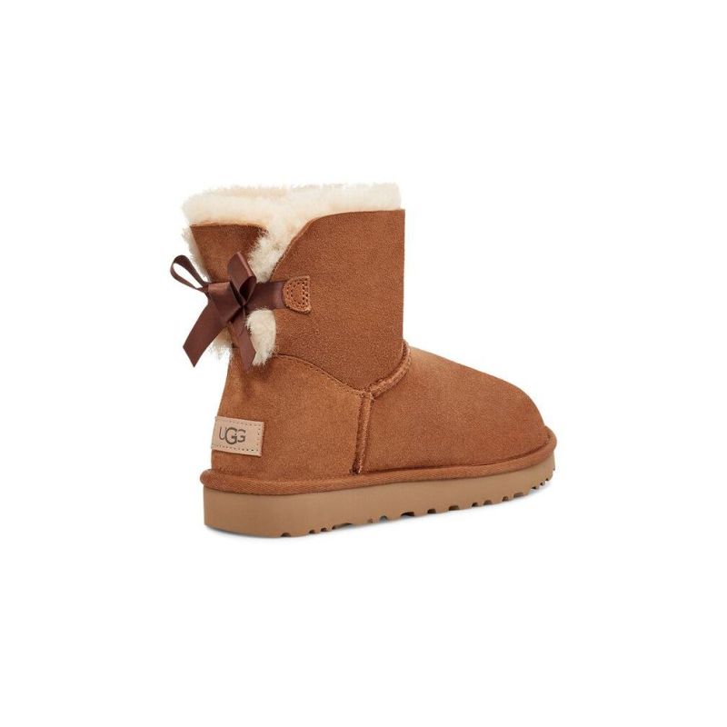 UGG Bailey Bow II Mini Chestnut Sheepskin Women Snow Boots 1016501(5062)
