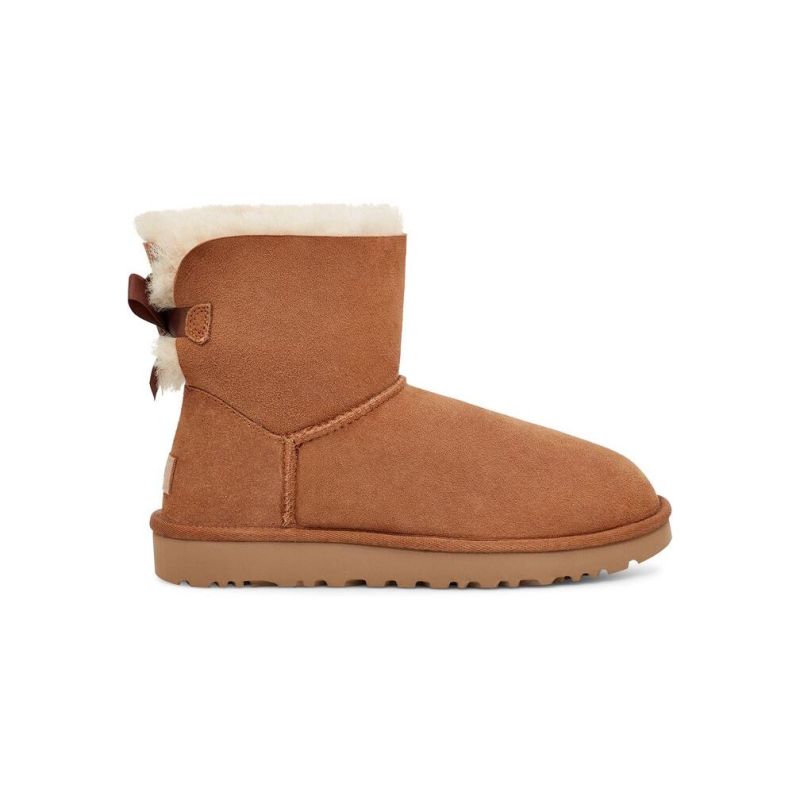 UGG Bailey Bow II Mini Chestnut Sheepskin Women Snow Boots 1016501(5062)