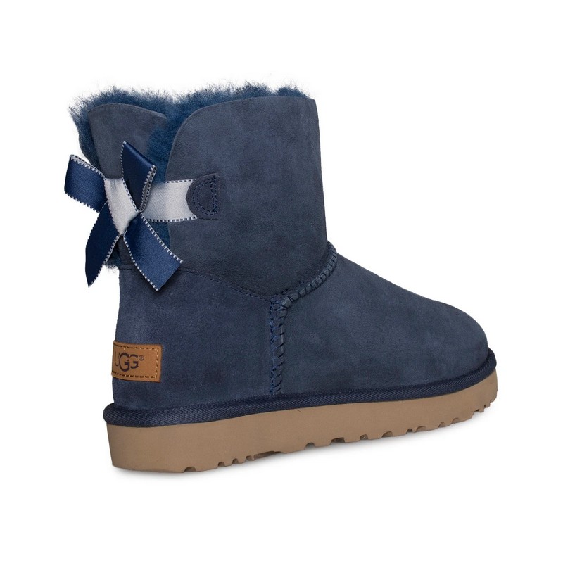 UGG Bailey Bow II Kasut Salji Wanita Kulit Domba Tentera Laut Berkilauan Mini 1016501