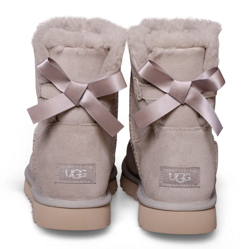 UGG Bailey Bow II Mini Pink Gray Sheepskin Women Snow Boots 1016501(5062)