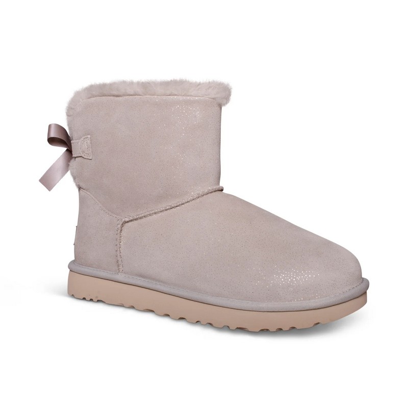 UGG Bailey Bow II Mini Pink Gray Sheepskin Women Snow Boots 1016501(5062)