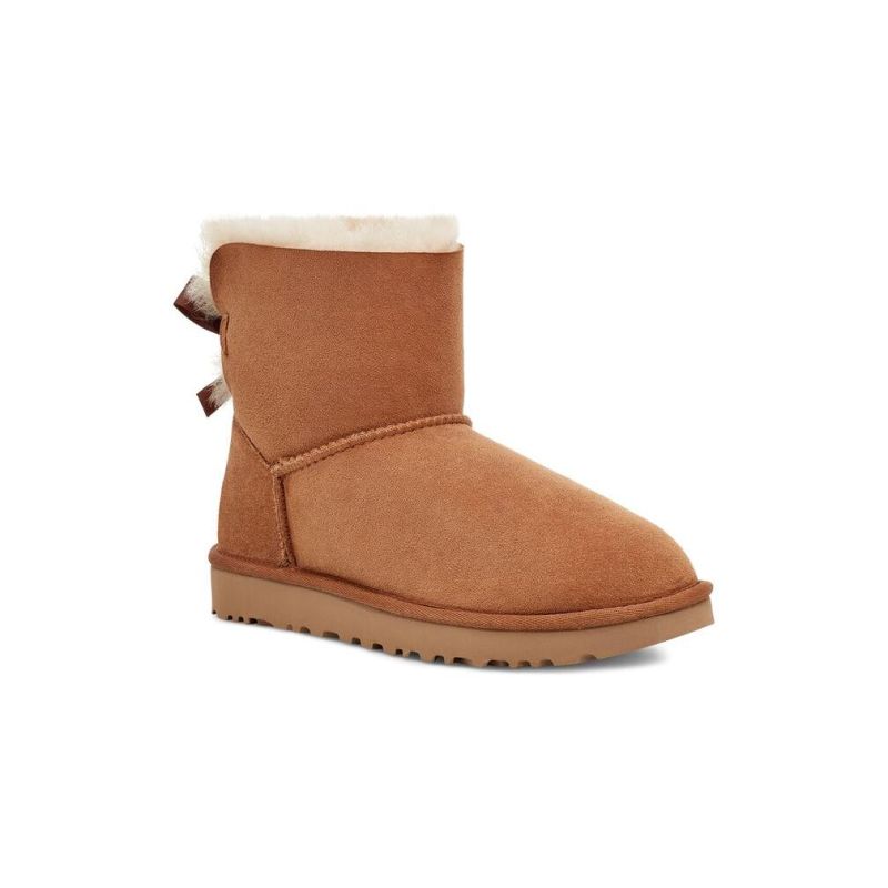 UGG Bailey Bow II Mini Chestnut Sheepskin Women Snow Boots 1016501(5062)