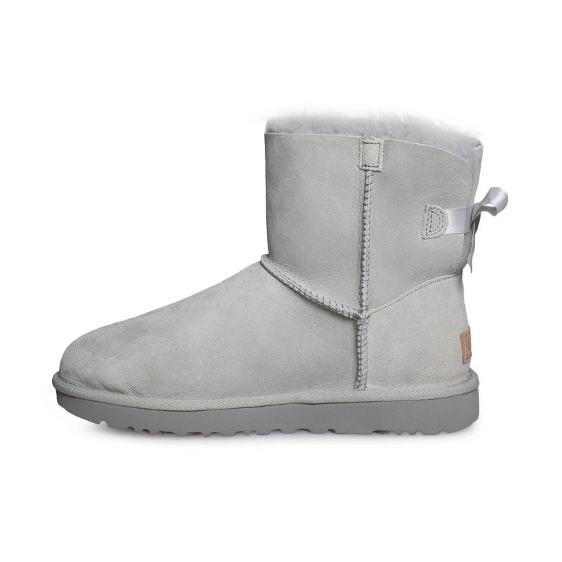 UGG Bailey Bow II Mini Bianco Grigio Pelle di Pecora Stivali da Neve Donna 1016501