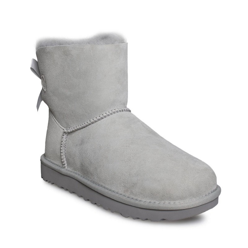 UGG Bailey Bow II Mini Bianco Grigio Pelle di Pecora Stivali da Neve Donna 1016501