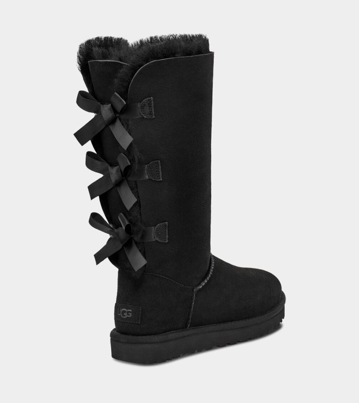 UGG Bailey Bow Tall II Black Sheepskin Upper Treadlite Outsole Women Boots 1016434