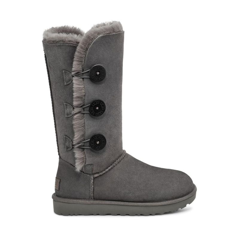 UGG Bailey Button Triplet II Grey Sheepskin Upper Treadlite Outsole Women Tall Boots 1016227