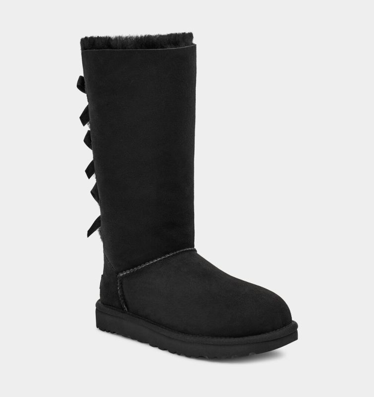 UGG Bailey Bow Tall II Black Sheepskin Upper Treadlite Outsole Women Boots 1016434