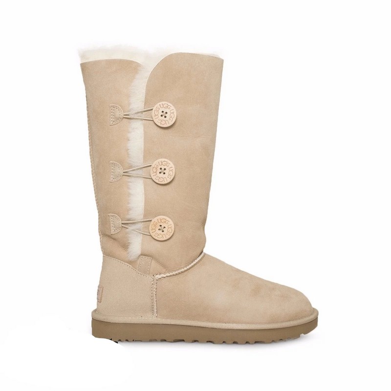 UGG Bailey Button Triplet II Sand Sheepskin Upper Treadlite Outsole Women Tall Boots 1016227