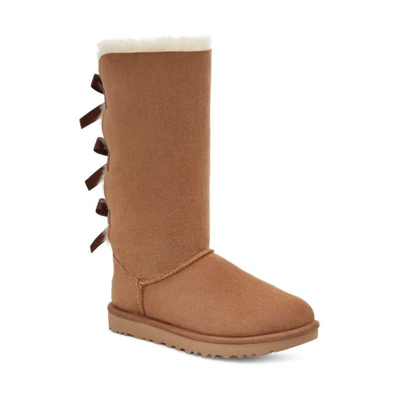 UGG Bailey Bow Tall II Chestnut Sheepskin Upper Treadlite Outsole Women Boots 1016434