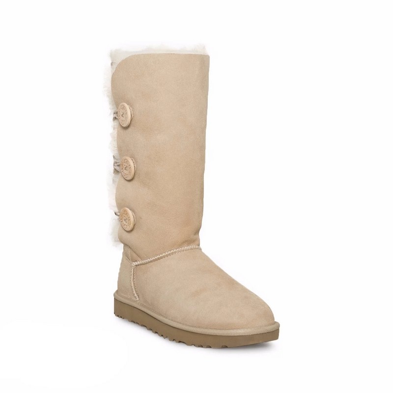 UGG Bailey Button Triplet II Sand Sheepskin Upper Treadlite Outsole Women Tall Boots 1016227