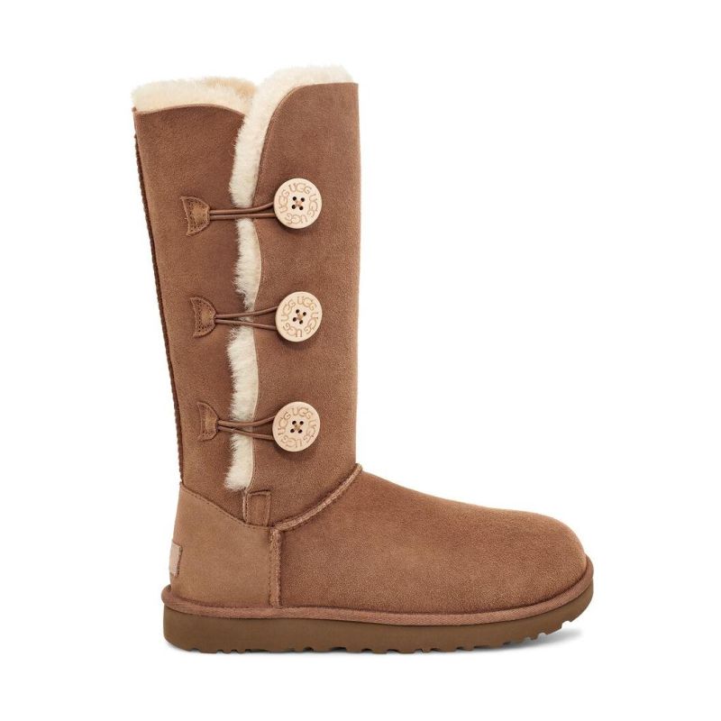 UGG Bailey Button Triplet II Chestnut Sheepskin Upper Treadlite Outsole Women Tall Boots 1016227