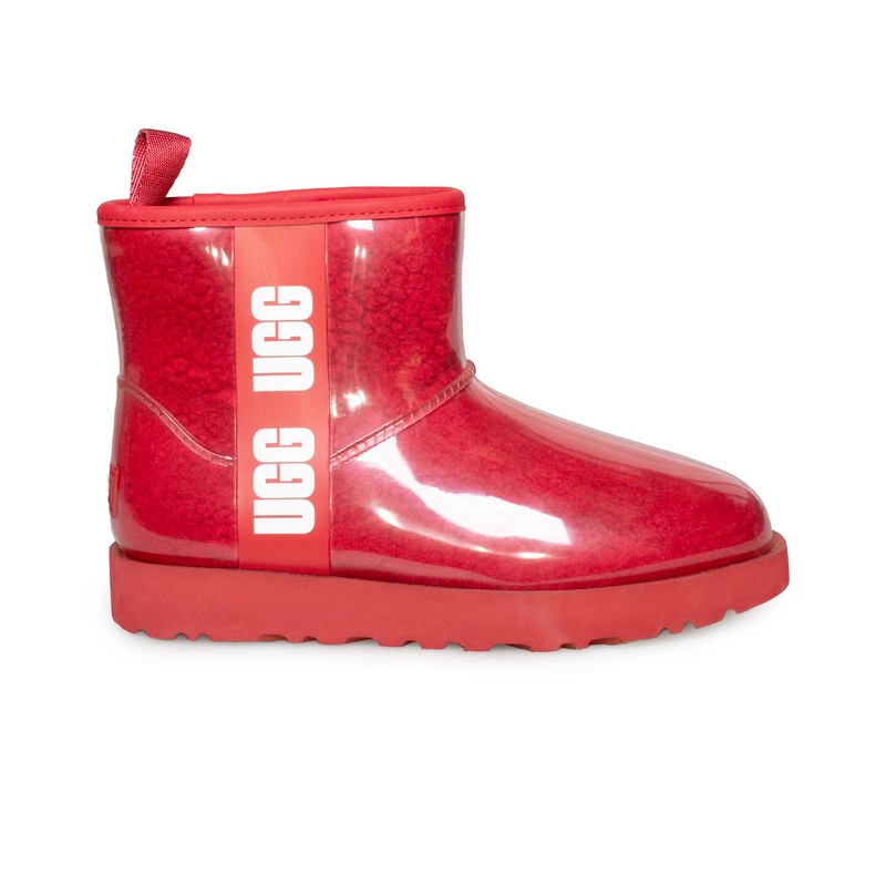 UGG Classic Clear Mini Warm Samba Red Wool Lining TPU Upper Women Snow Boots 1113190