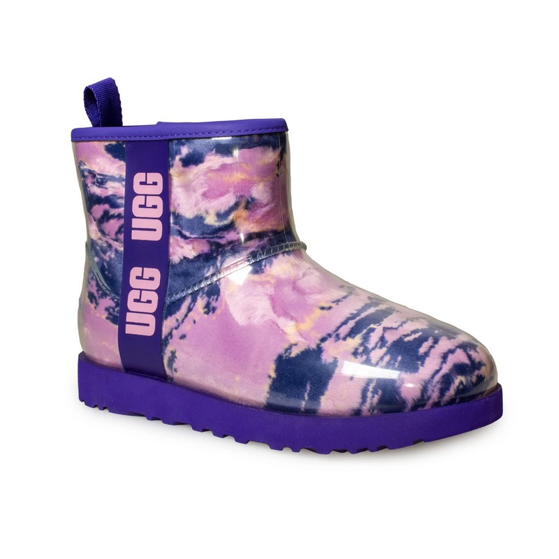 UGG Classic Clear Mini Warm Marble Violet Wool Lining TPU Upper Women Snow Boots 1113190