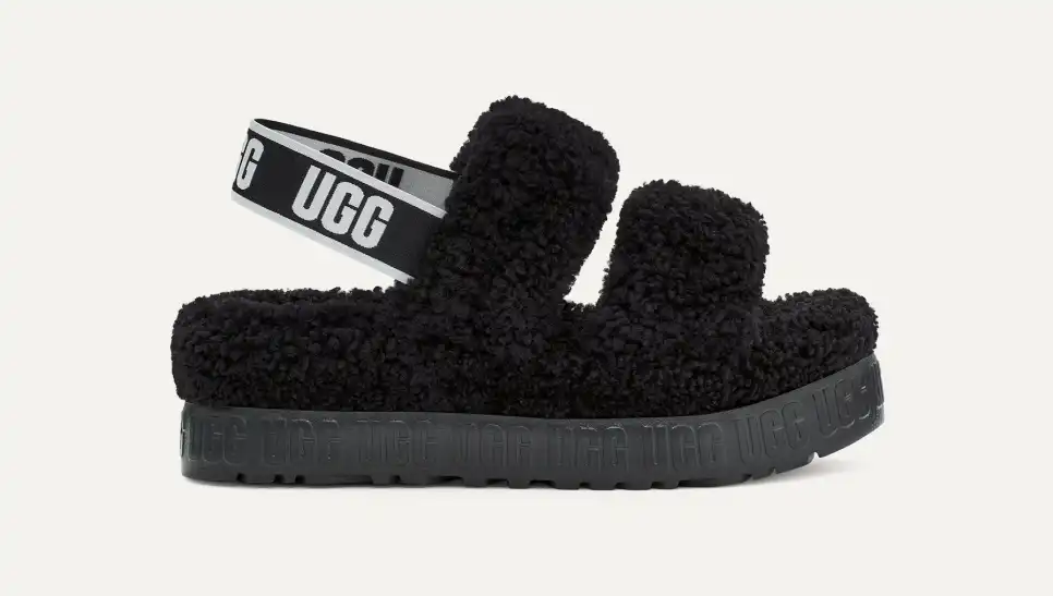 UGG Oh Yeah Fluffita New Black Sheepskin Women's Sliders 1107953