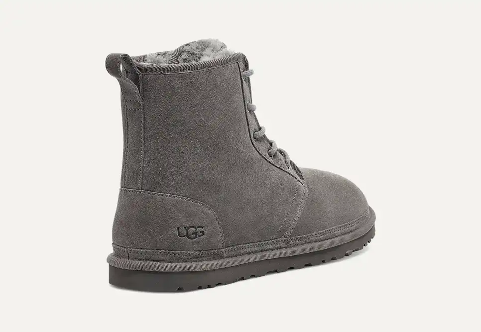 UGG Harkley High Grigio Pelle Scamosciata Fodera in Lana Uomo Chukka Stivali 190108213898