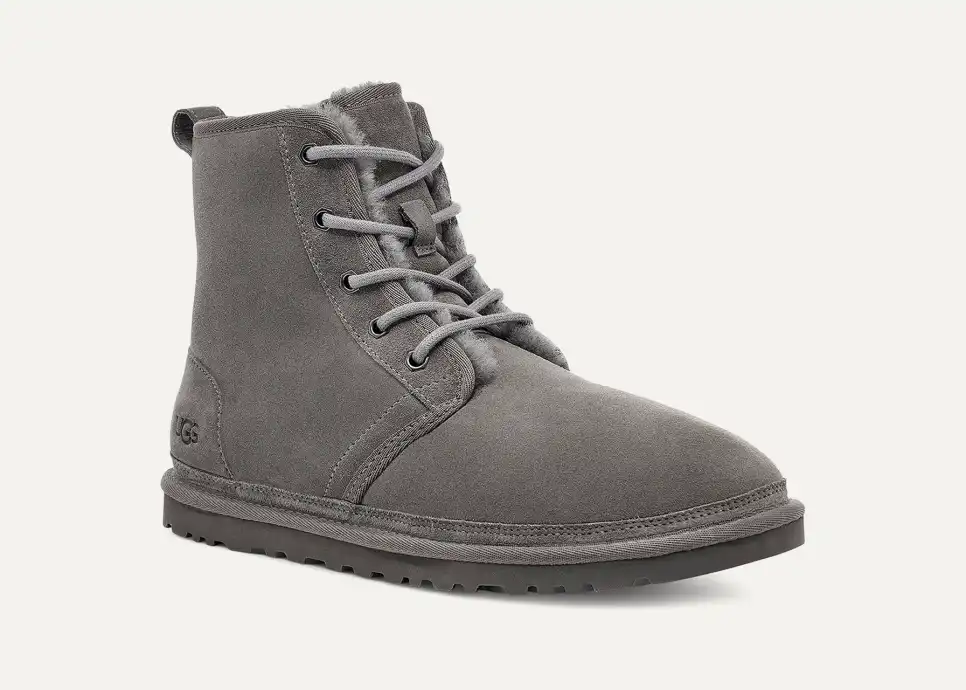 UGG Harkley High Grigio Pelle Scamosciata Fodera in Lana Uomo Chukka Stivali 190108213898