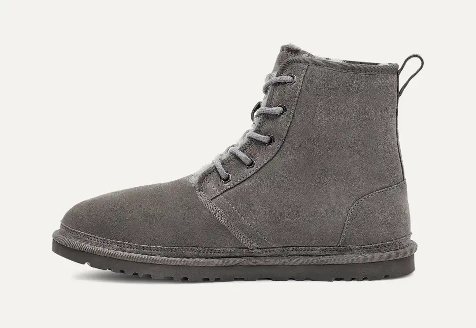 UGG Harkley High Grigio Pelle Scamosciata Fodera in Lana Uomo Chukka Stivali 190108213898