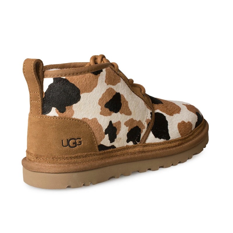 UGG Neumel Cow Print Chestnut Suede Wool Lining Unisex Chukka Boots 3236