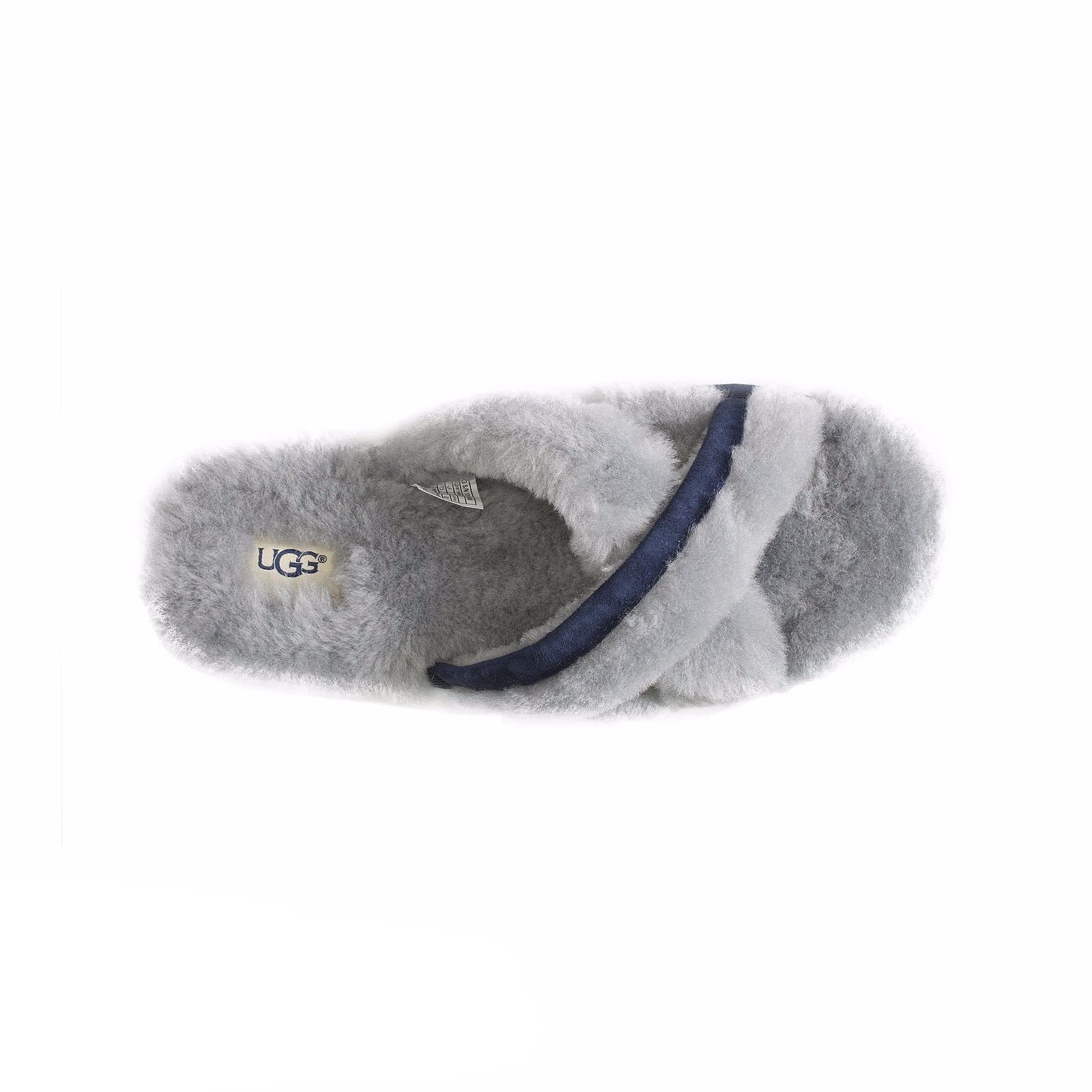 UGG Icons Abela Crisscross Shearling Blue Grey Sheepskin Women's Slippers 1017548