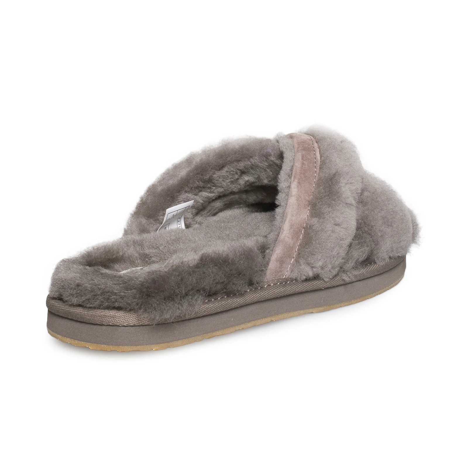 Pantofole da donna in pelle di pecora grigia UGG Icons Abela Crisscross Shearling 1017548