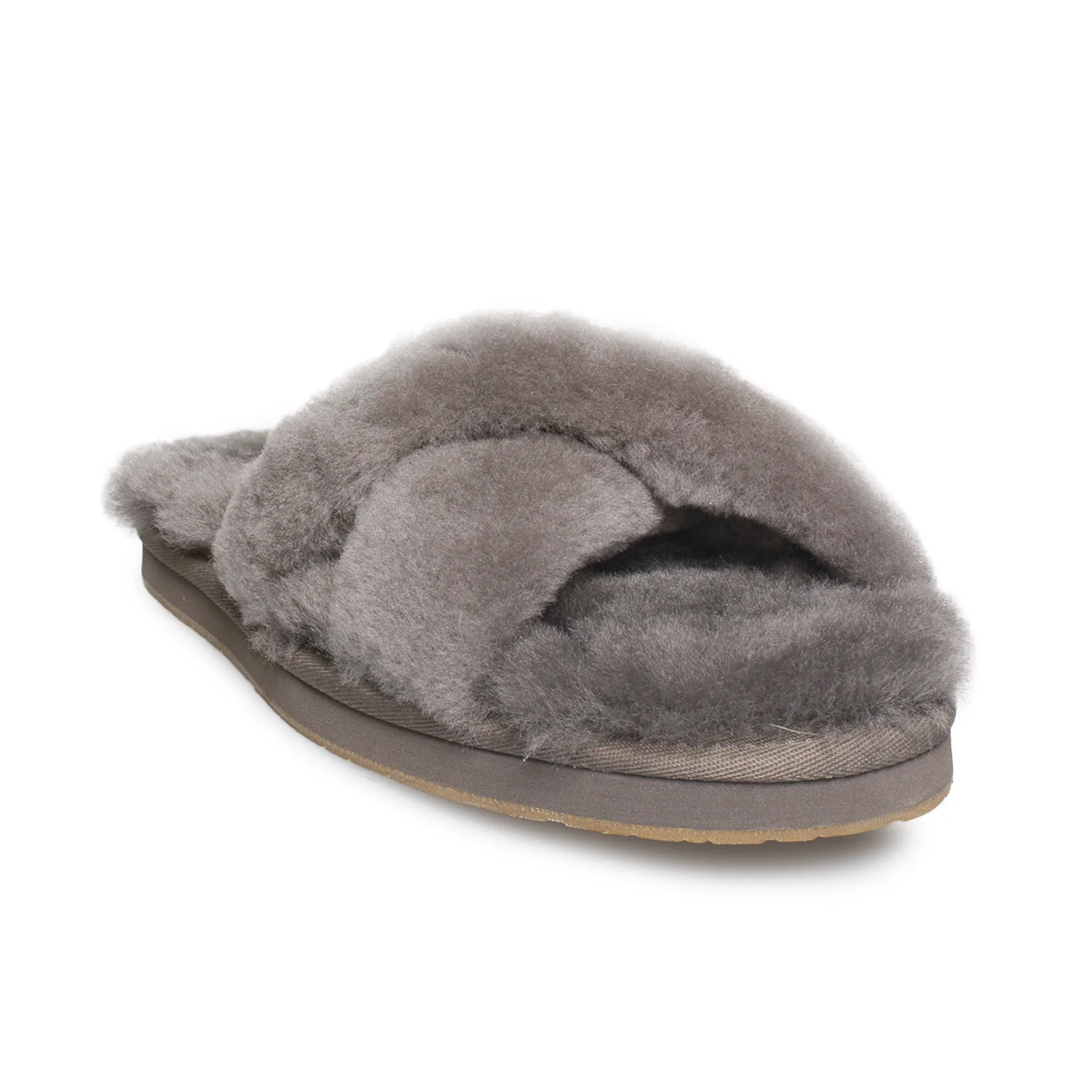 UGG Icons Abela Crisscross Shearling Grey Sheepskin Women's Slippers 1017548