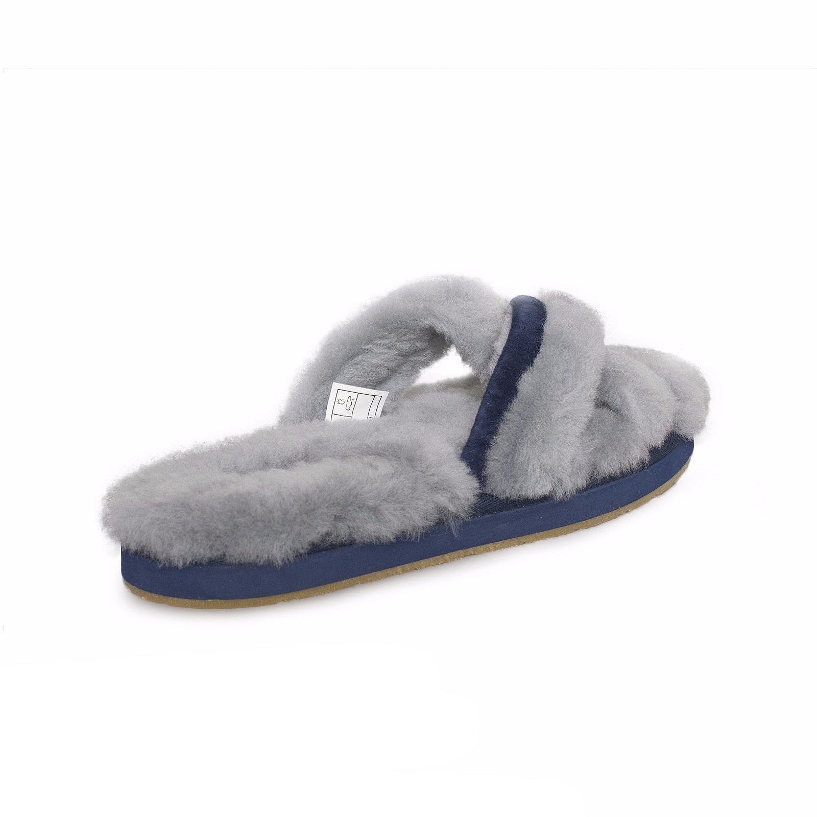 UGG Icons Abela Crisscross Shearling Blue Grey Sheepskin Women's Slippers 1017548