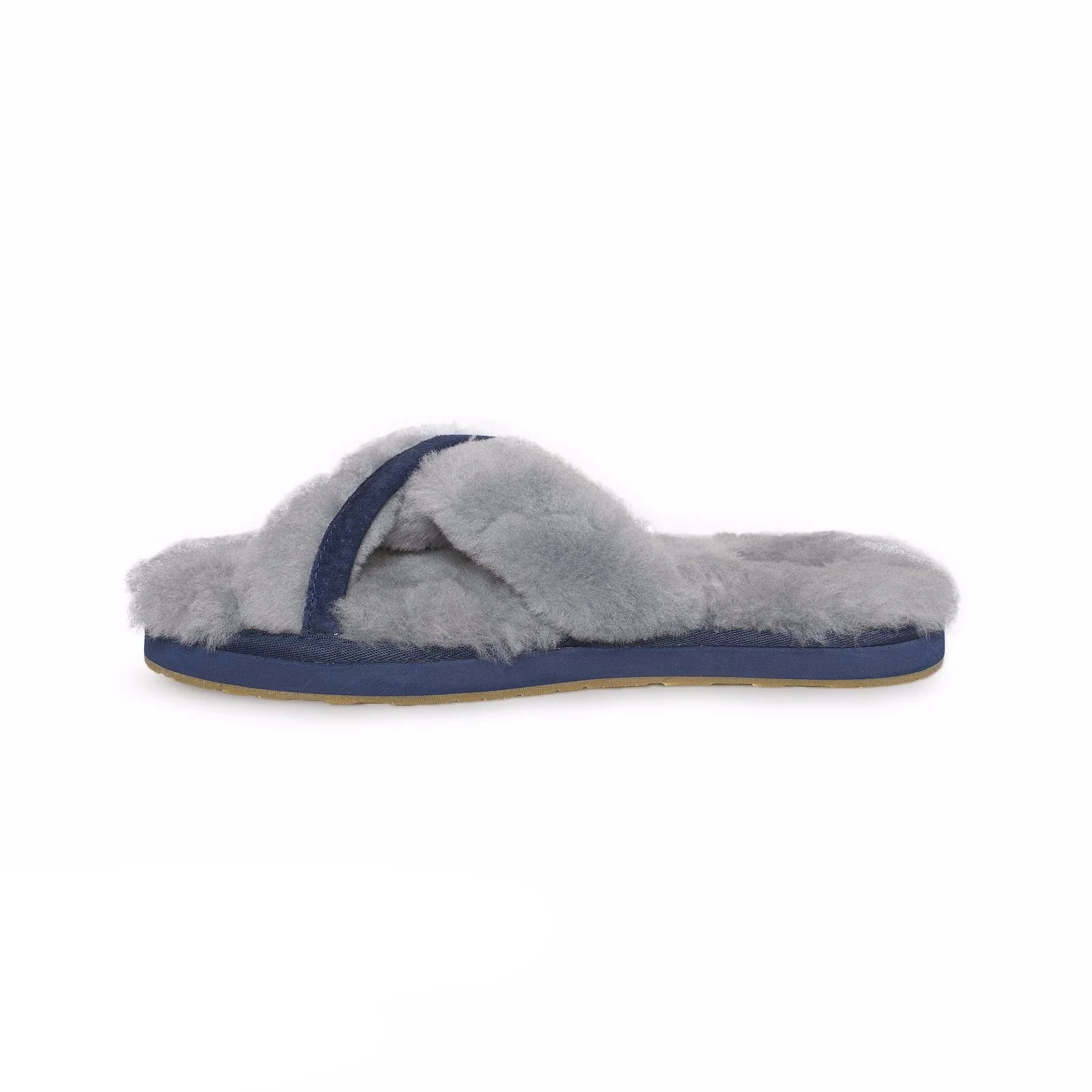 UGG Icons Abela Crisscross Shearling Blue Grey Sheepskin Women's Slippers 1017548