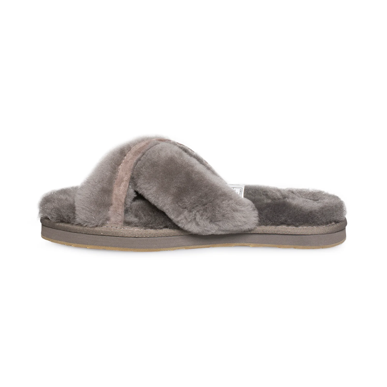 Pantofole da donna in pelle di pecora grigia UGG Icons Abela Crisscross Shearling 1017548