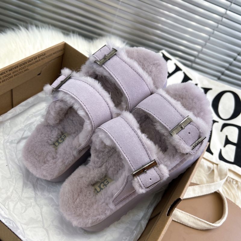 UGG Fluff Two-strap 2022 Purple Suede Women's Slide Sandals