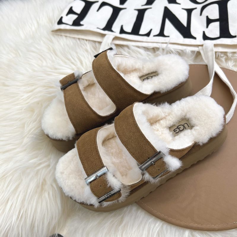 UGG Fluff Two-strap 2022 Chestnut Suede Women's Slide Sandals