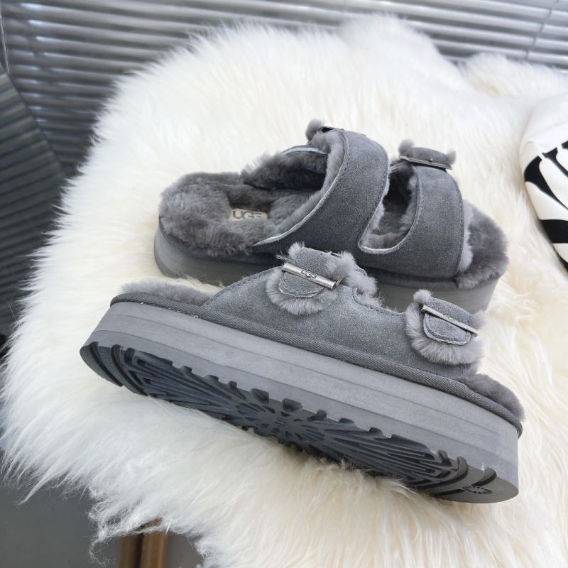 UGG Fluff Two-strap 2022 Grey Suede Women's Slide Sandals