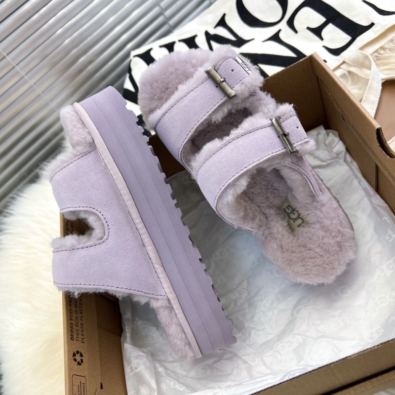 UGG Fluff Two-strap 2022 Purple Suede Women's Slide Sandals