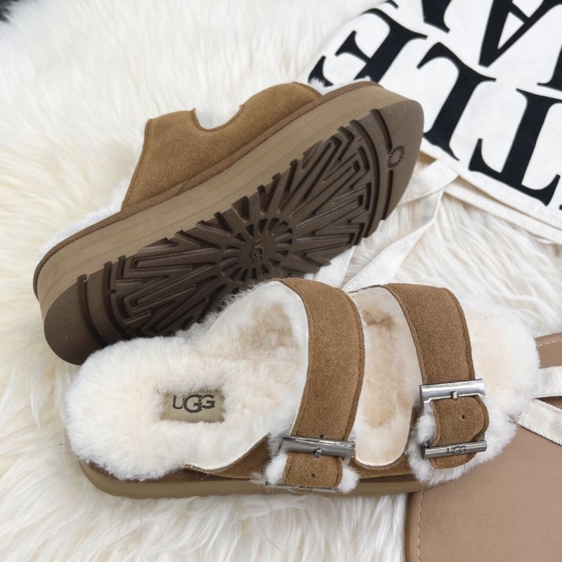 UGG Fluff Two-strap 2022 Chestnut Suede Women's Slide Sandals