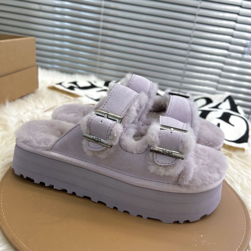 UGG Fluff Two-strap 2022 Purple Suede Women's Slide Sandals