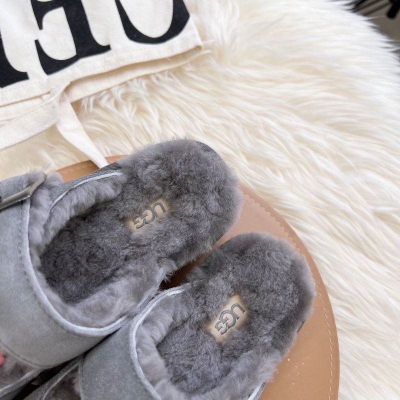 UGG Fluff Two-strap 2022 Grey Suede Women's Slide Sandals